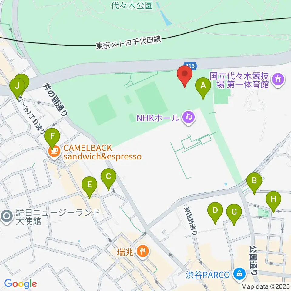 代々木公園野外音楽堂周辺のコンビニエンスストア一覧地図