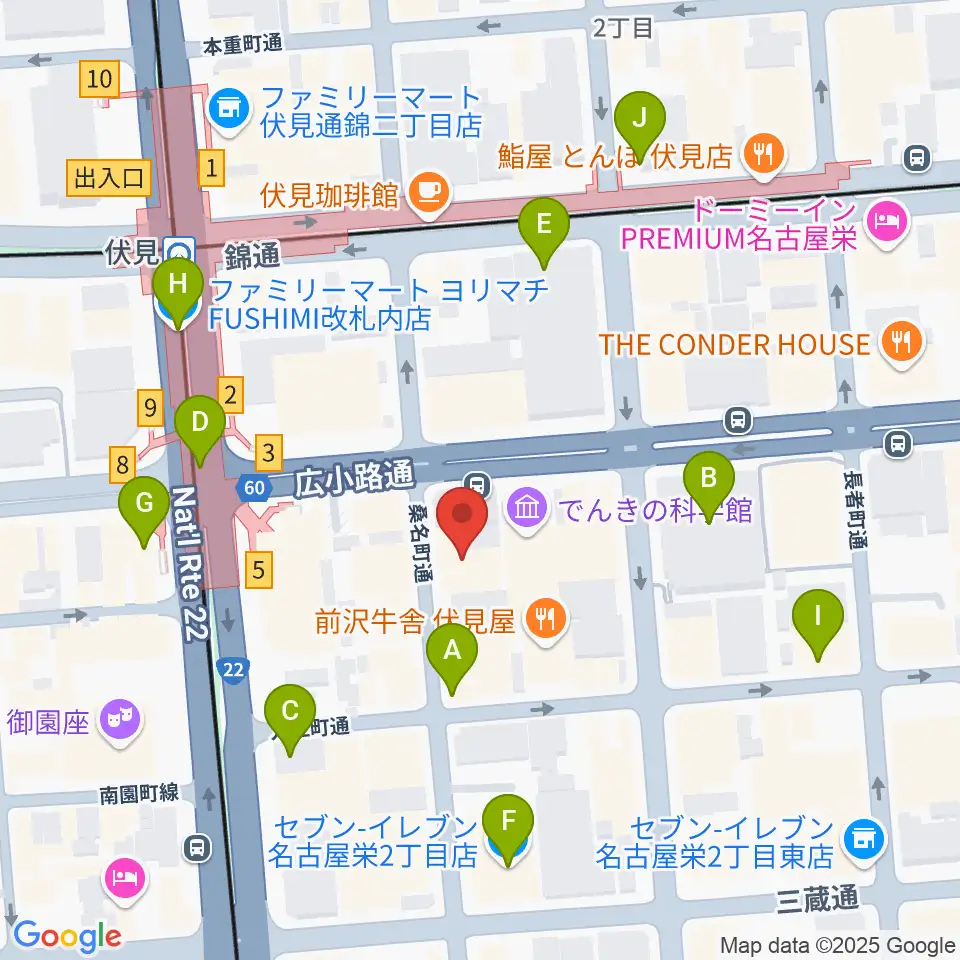 ドルチェ楽器 名古屋店周辺のコンビニエンスストア一覧地図