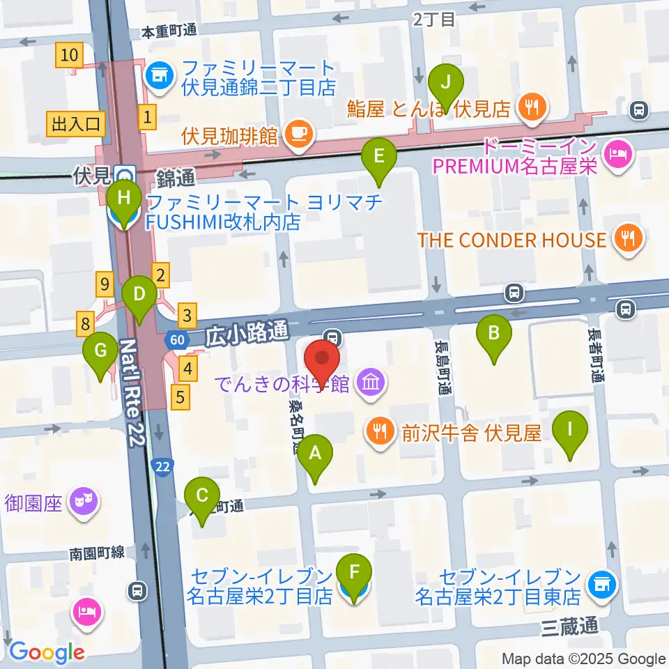 ドルチェ楽器 名古屋店周辺のコンビニエンスストア一覧地図