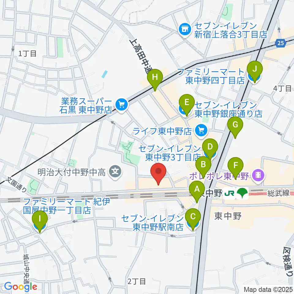 東中野カフェ・ド・リヨン周辺のコンビニエンスストア一覧地図