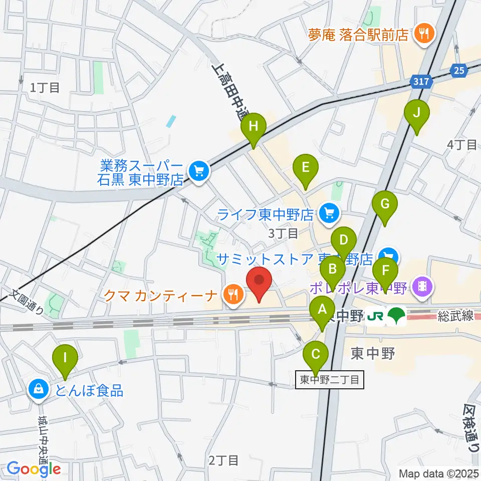 東中野カフェ・ド・リヨン周辺のコンビニエンスストア一覧地図