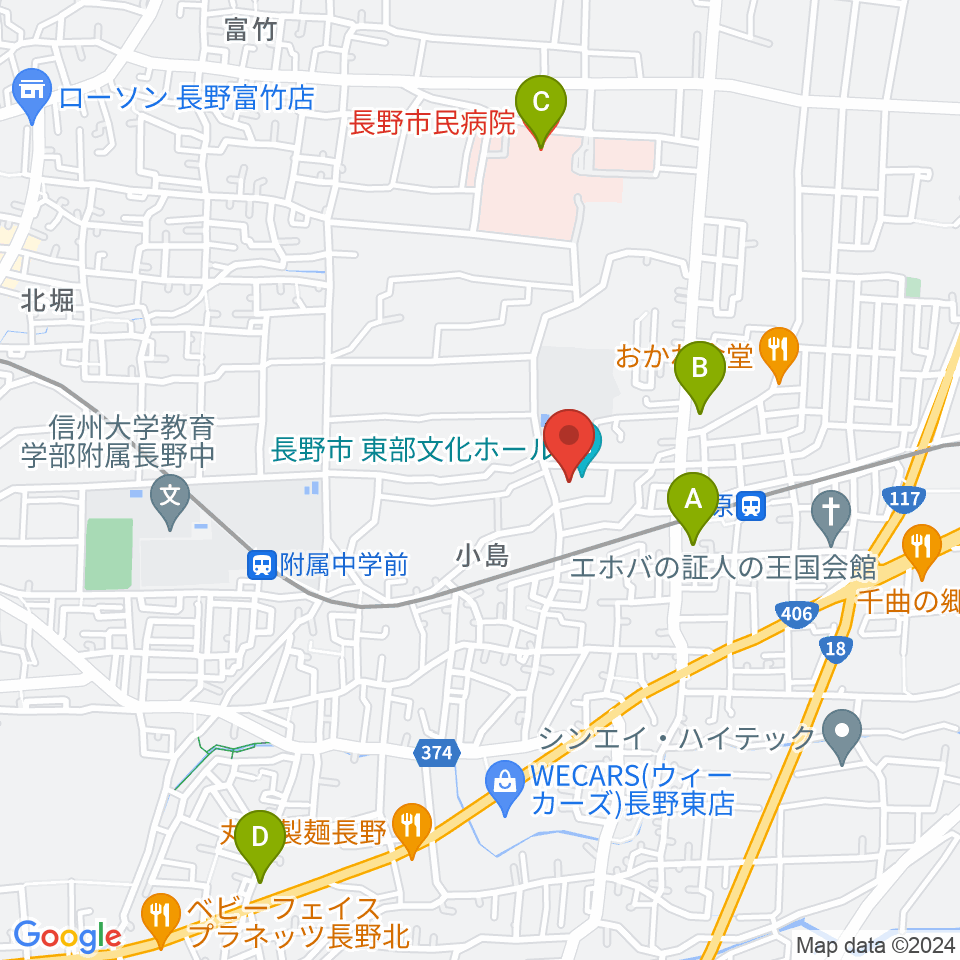 長野市東部文化ホール周辺のコンビニエンスストア一覧地図