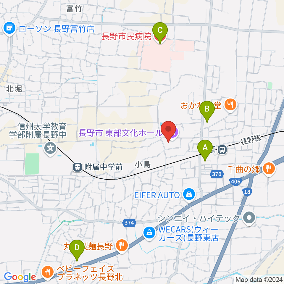 長野市東部文化ホール周辺のコンビニエンスストア一覧地図