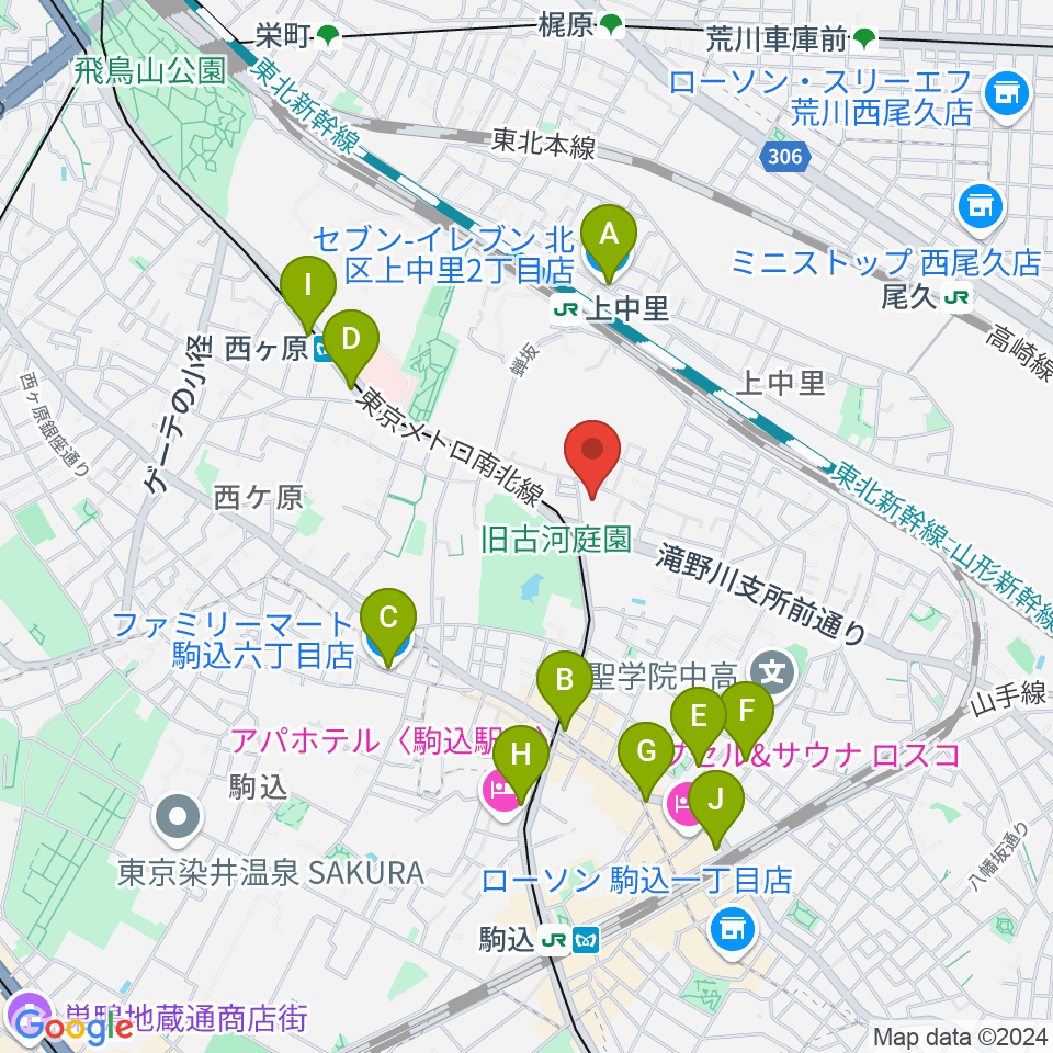 滝野川会館周辺のコンビニエンスストア一覧地図