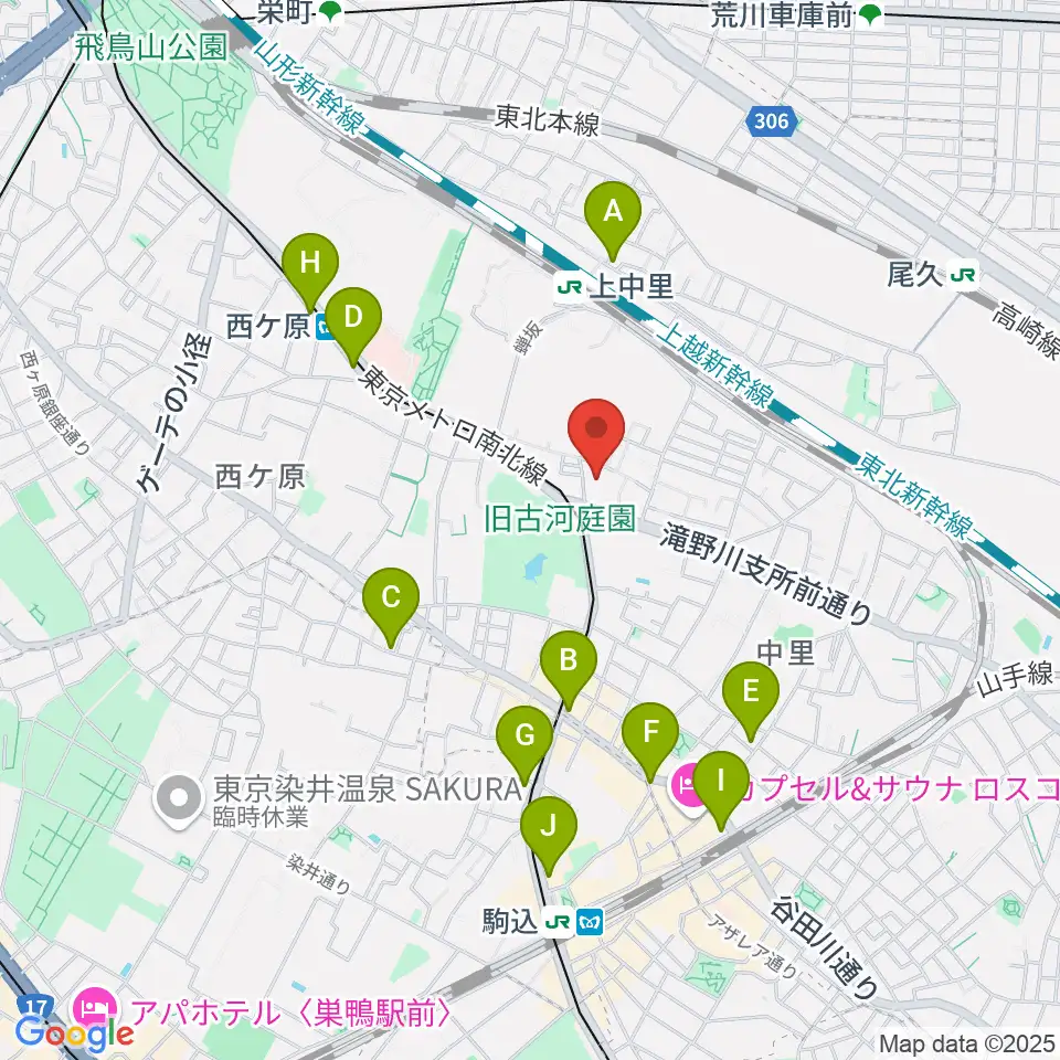 滝野川会館周辺のコンビニエンスストア一覧地図