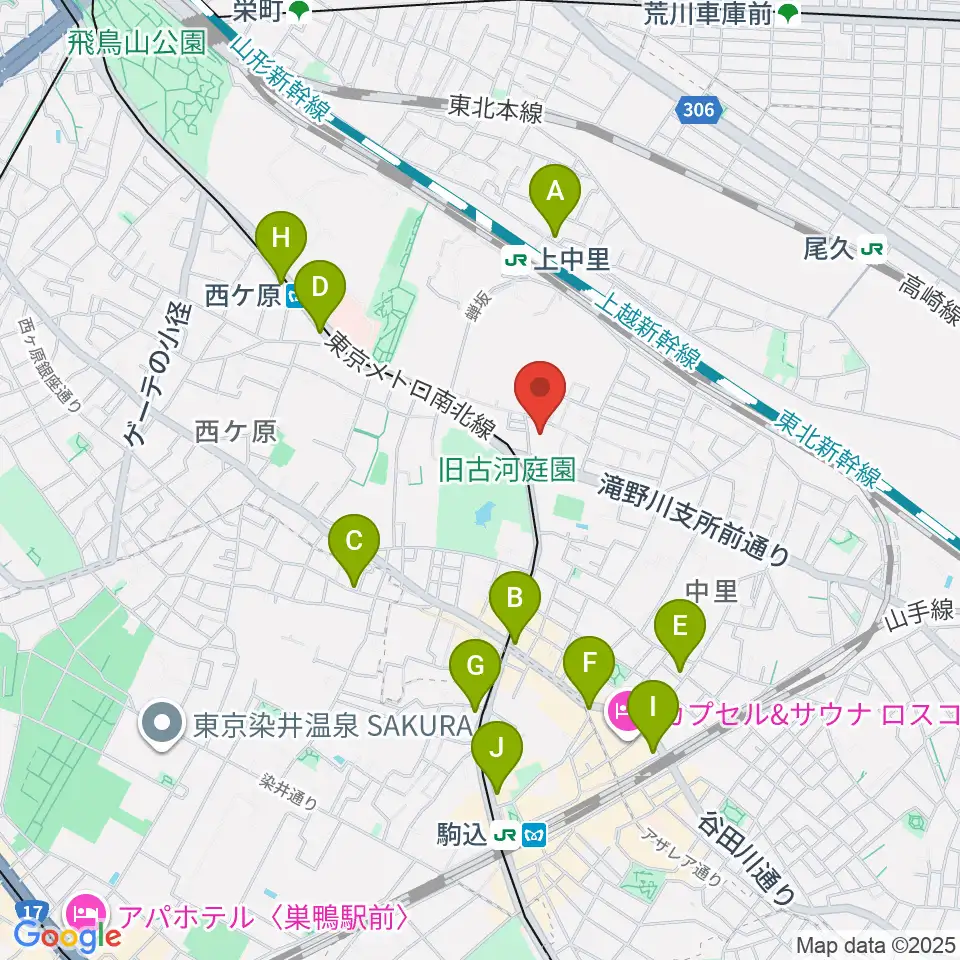 滝野川会館周辺のコンビニエンスストア一覧地図