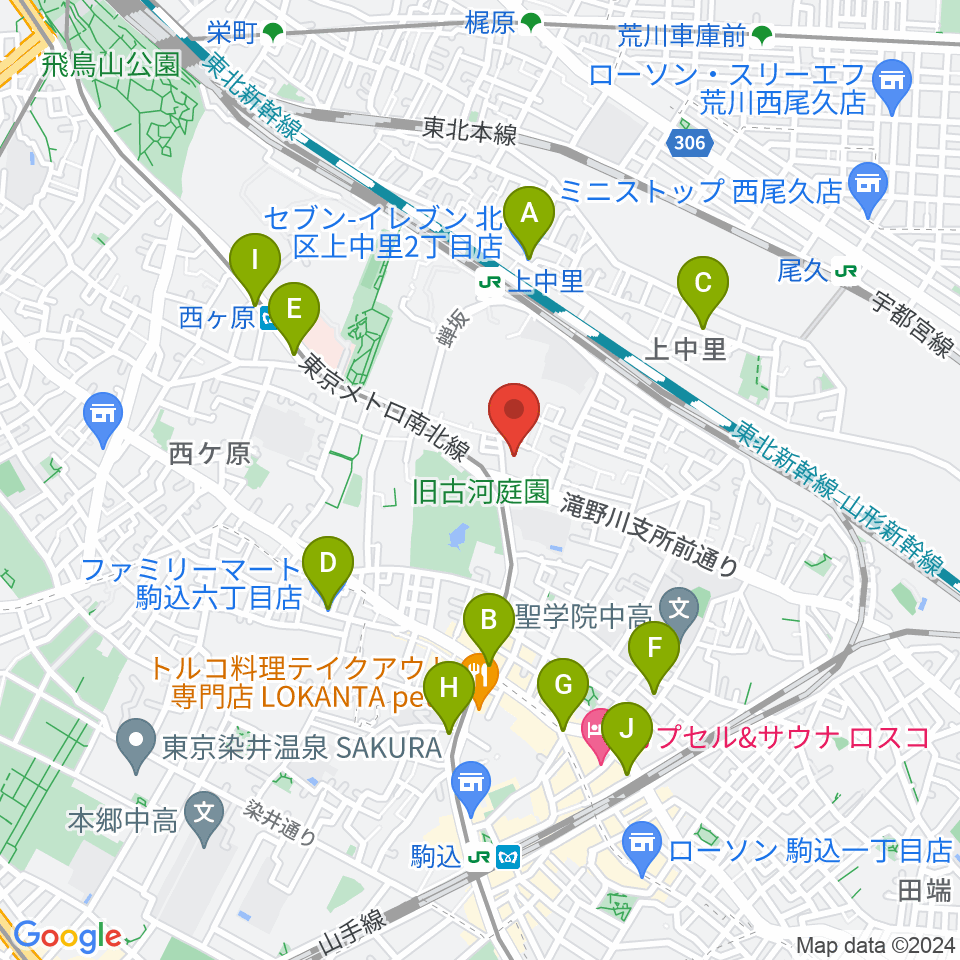 滝野川会館 音楽スタジオ周辺のコンビニエンスストア一覧地図