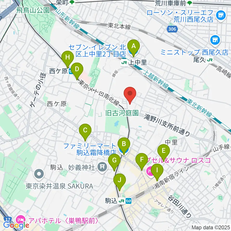 滝野川会館 音楽スタジオ周辺のコンビニエンスストア一覧地図