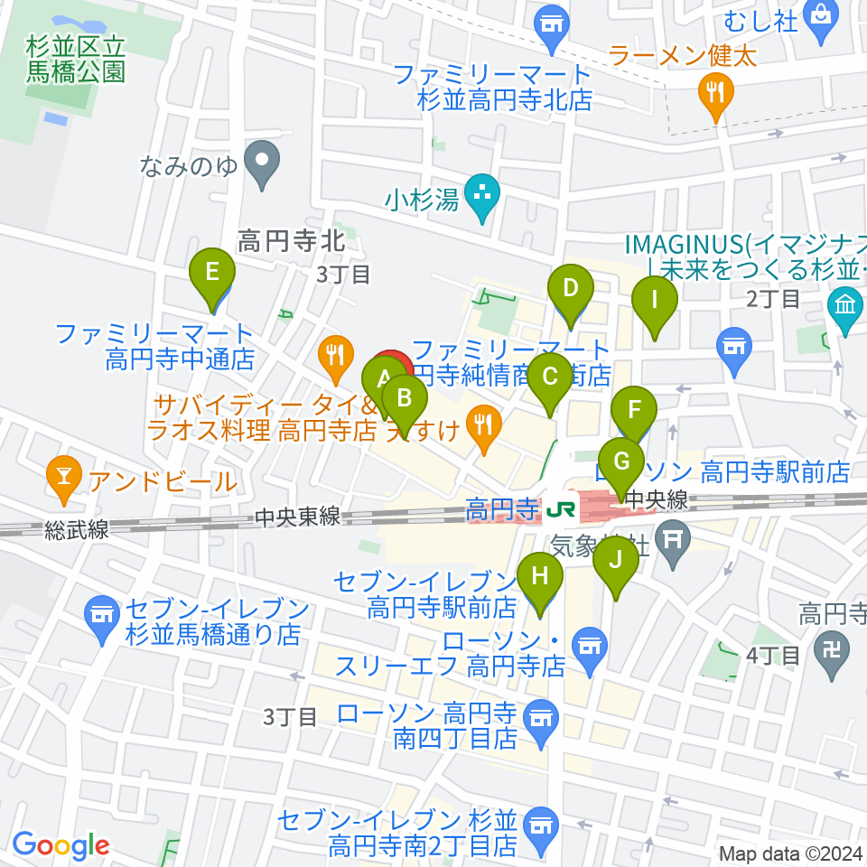 高円寺ShowBoat周辺のコンビニエンスストア一覧地図