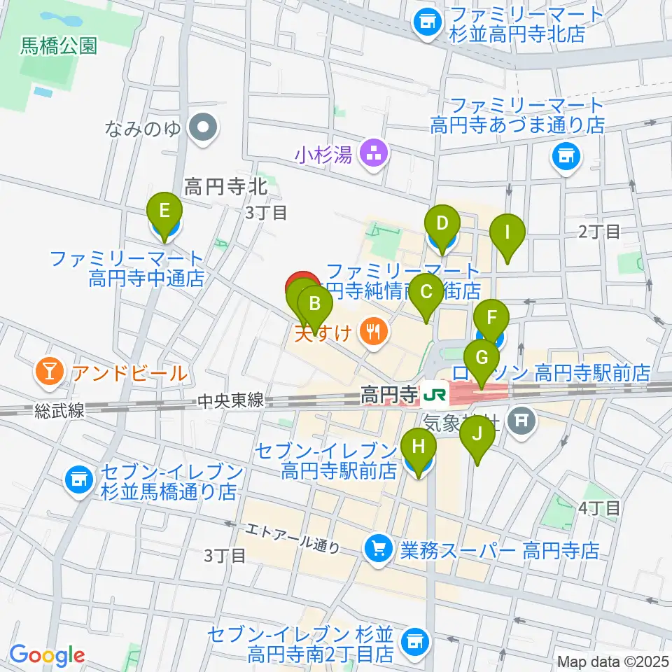 高円寺ShowBoat周辺のコンビニエンスストア一覧地図