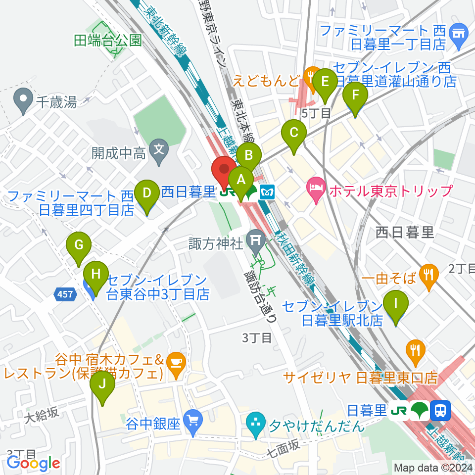 ハート音楽院東京 西日暮里教室周辺のコンビニエンスストア一覧地図