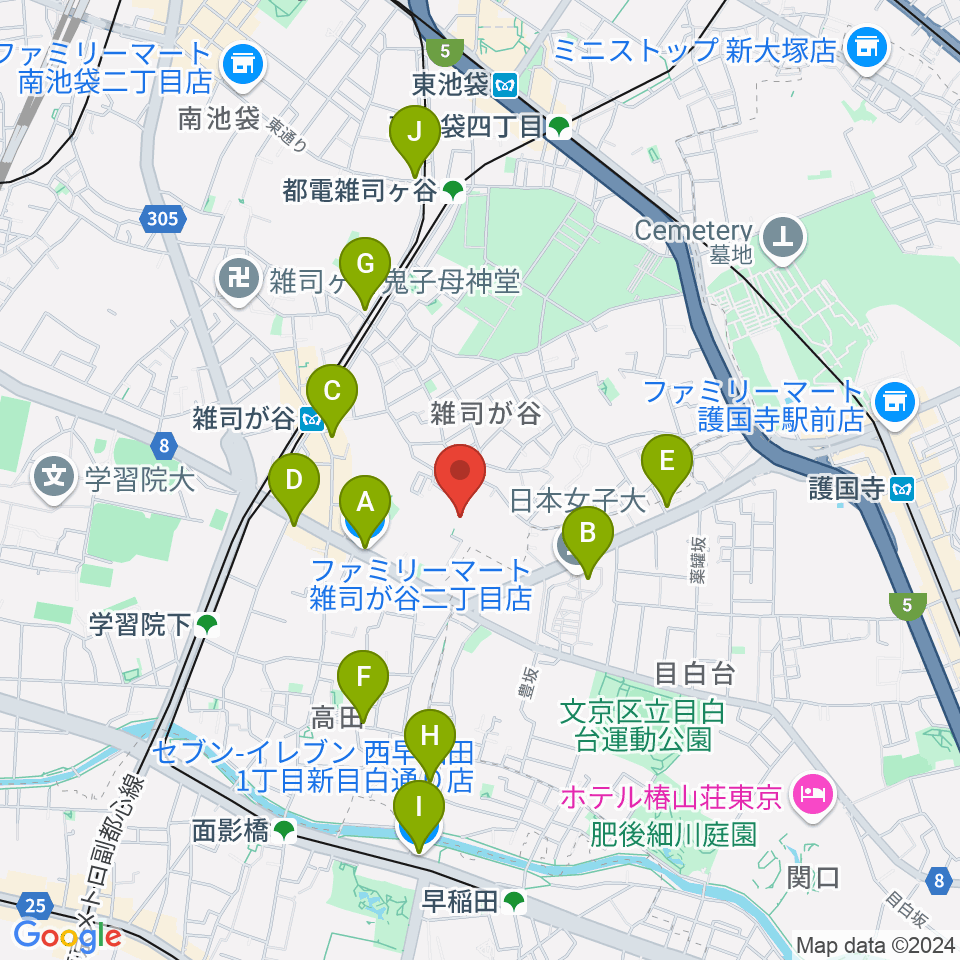 雑司が谷音楽堂周辺のコンビニエンスストア一覧地図