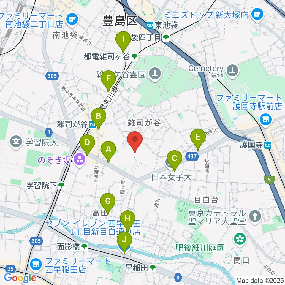 雑司が谷音楽堂周辺のコンビニエンスストア一覧地図