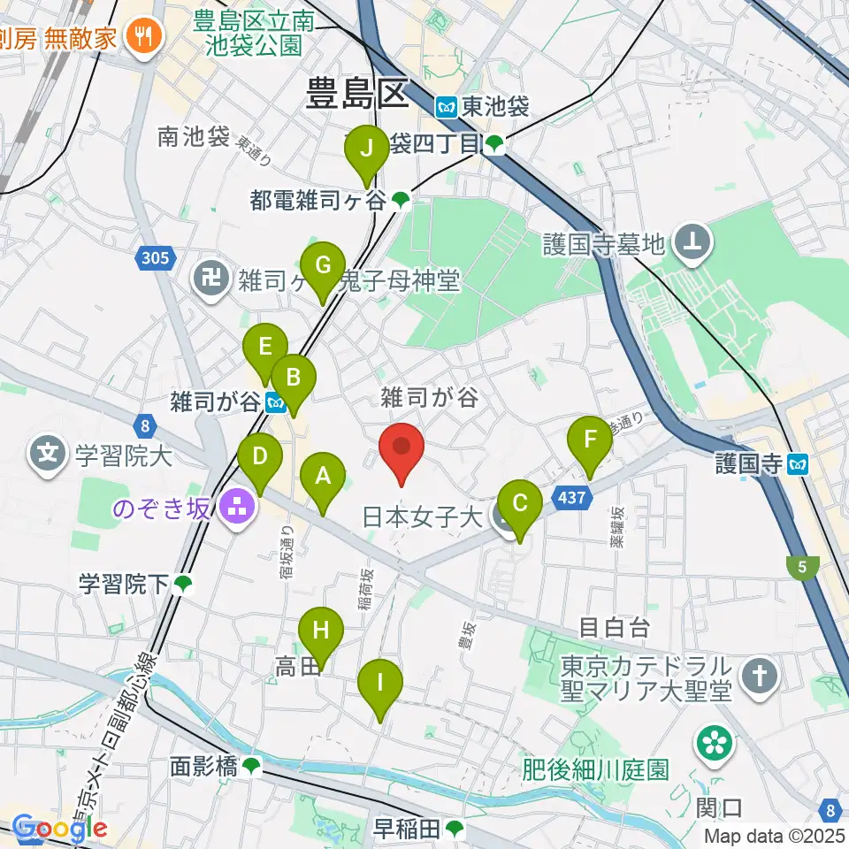 雑司が谷音楽堂周辺のコンビニエンスストア一覧地図