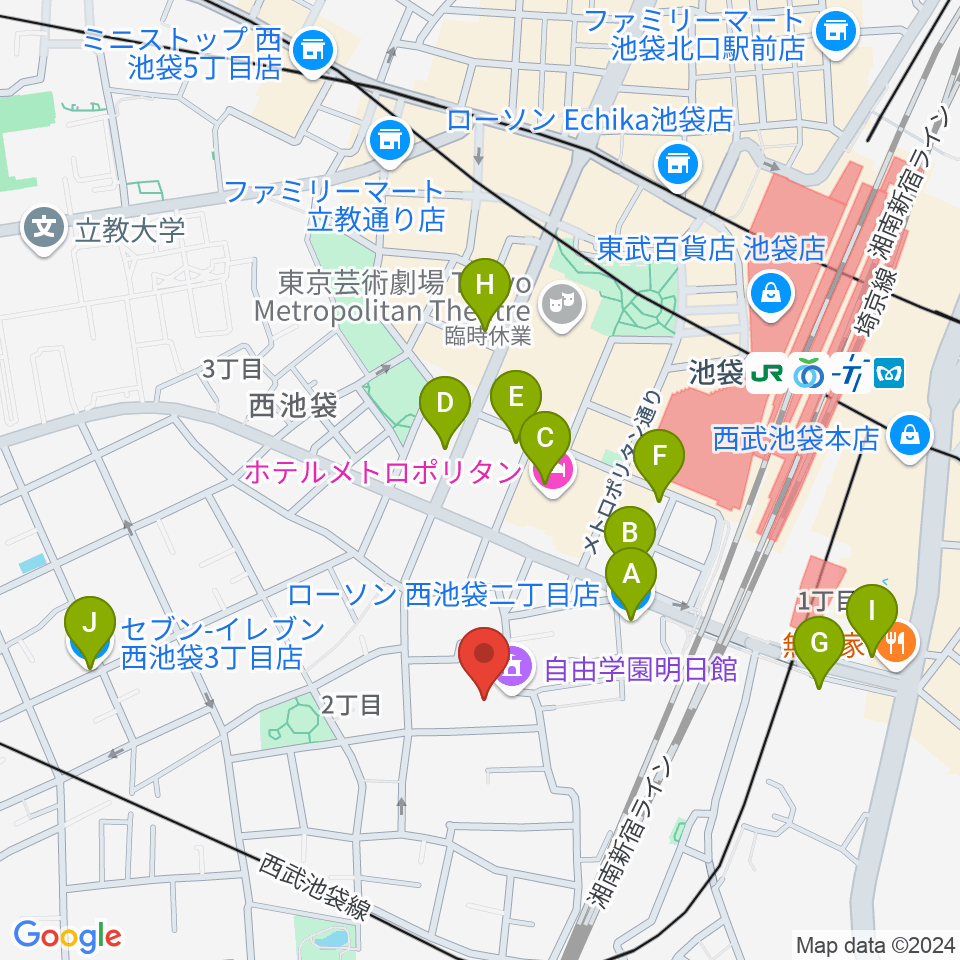 自由学園明日館周辺のコンビニエンスストア一覧地図