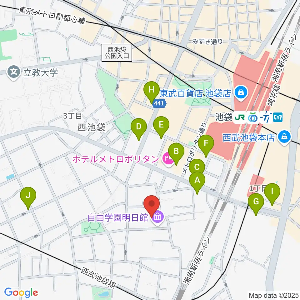 自由学園明日館周辺のコンビニエンスストア一覧地図