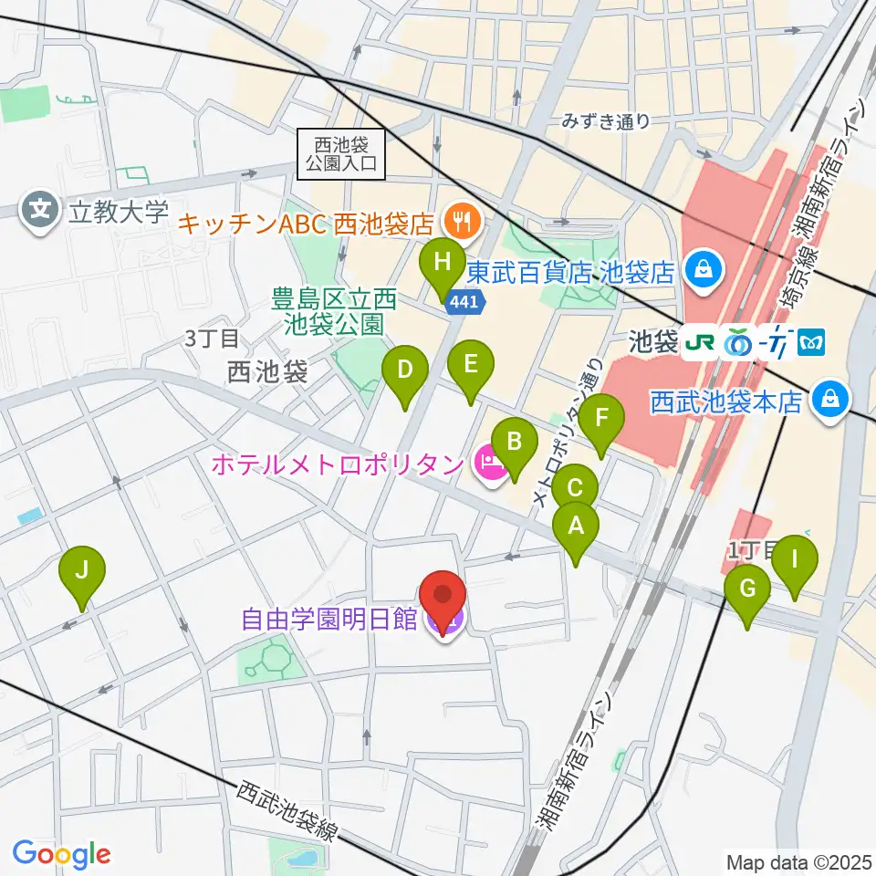 自由学園明日館周辺のコンビニエンスストア一覧地図