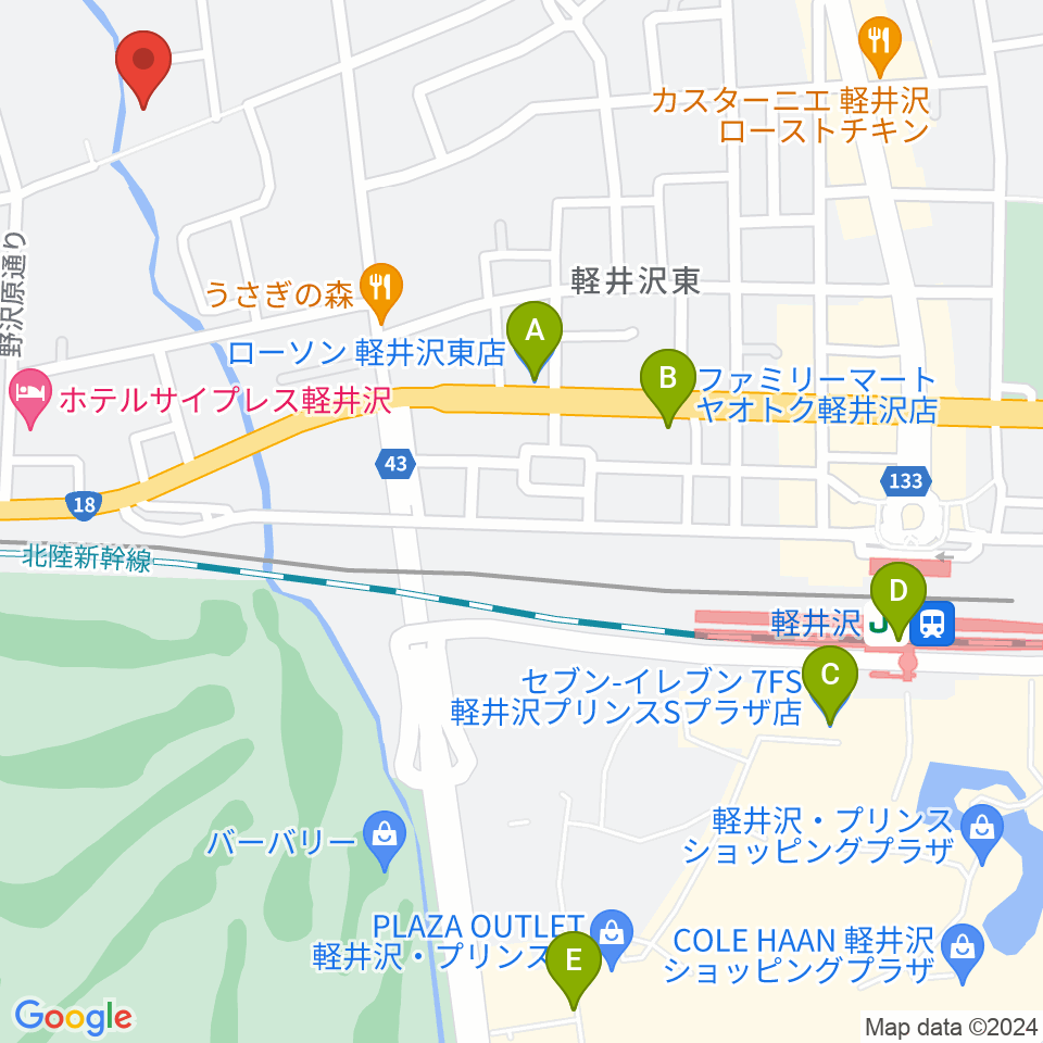 軽井沢ヴィラセシリア音楽堂周辺のコンビニエンスストア一覧地図