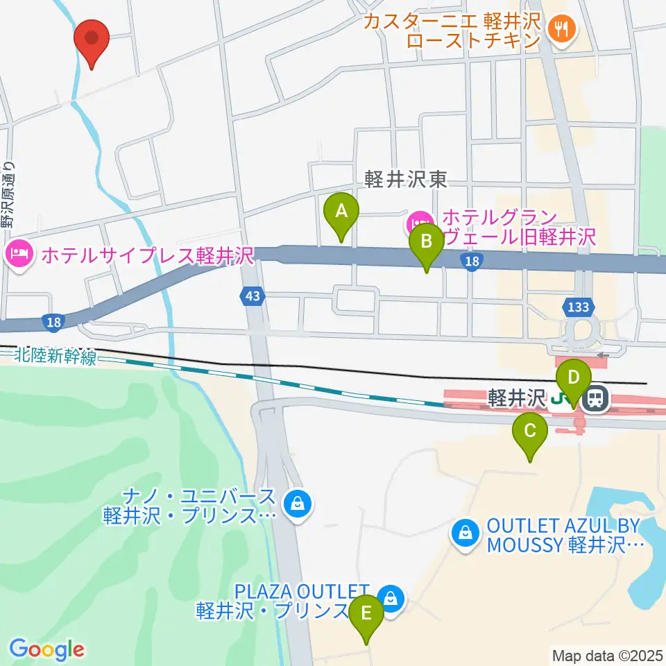 軽井沢ヴィラセシリア音楽堂周辺のコンビニエンスストア一覧地図