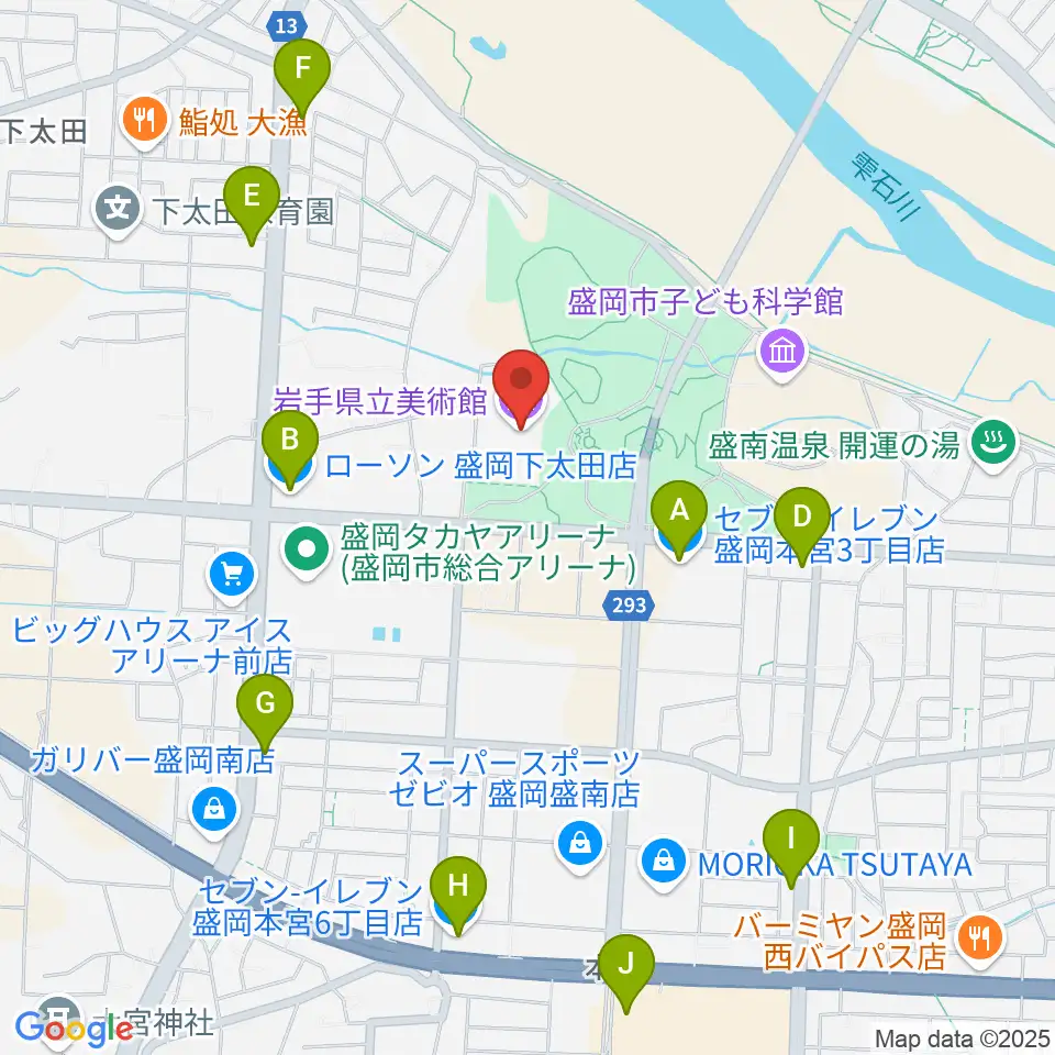 岩手県立美術館周辺のコンビニエンスストア一覧地図