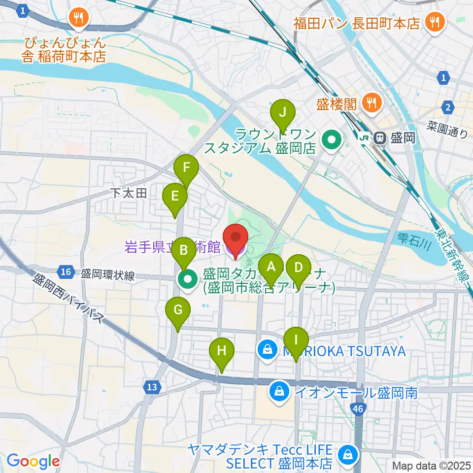 岩手県立美術館周辺のコンビニエンスストア一覧地図
