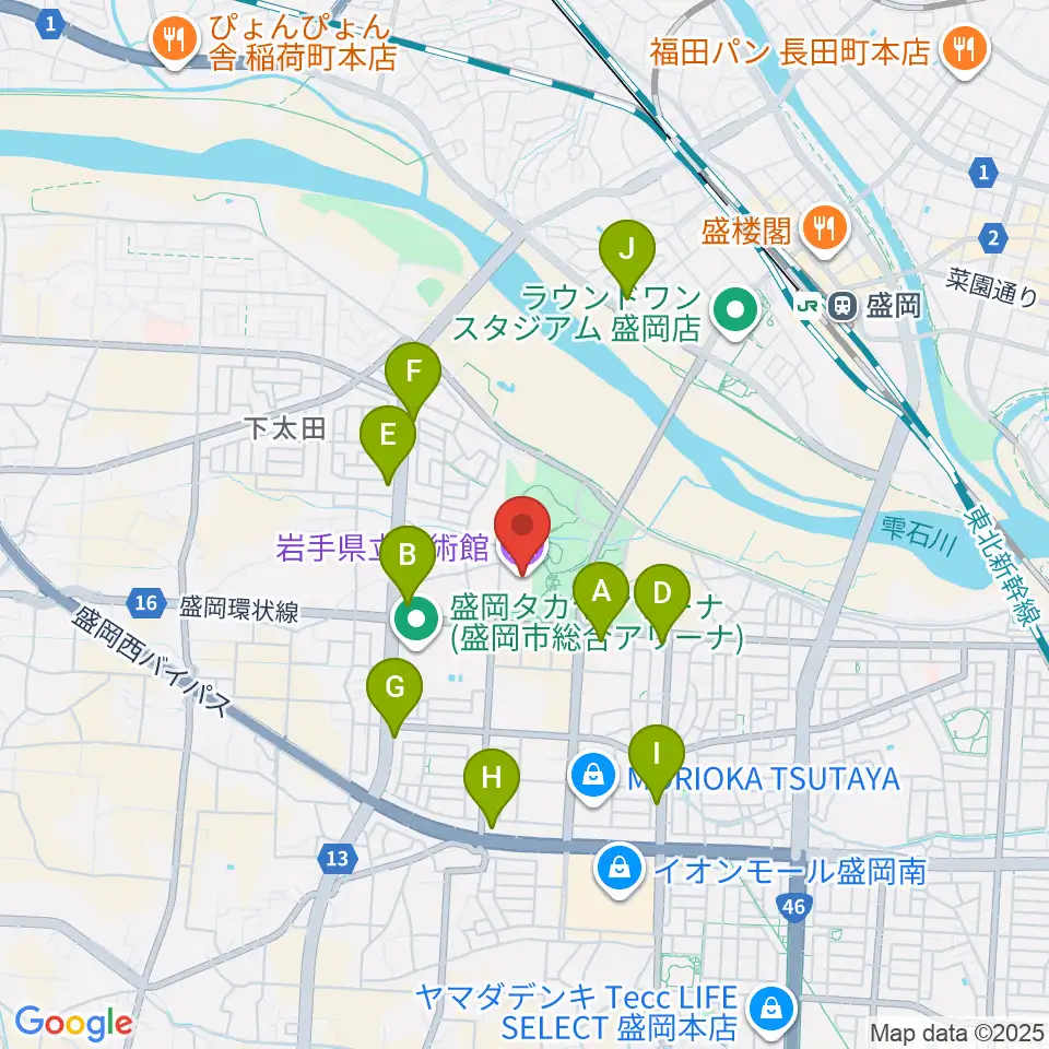 岩手県立美術館周辺のコンビニエンスストア一覧地図