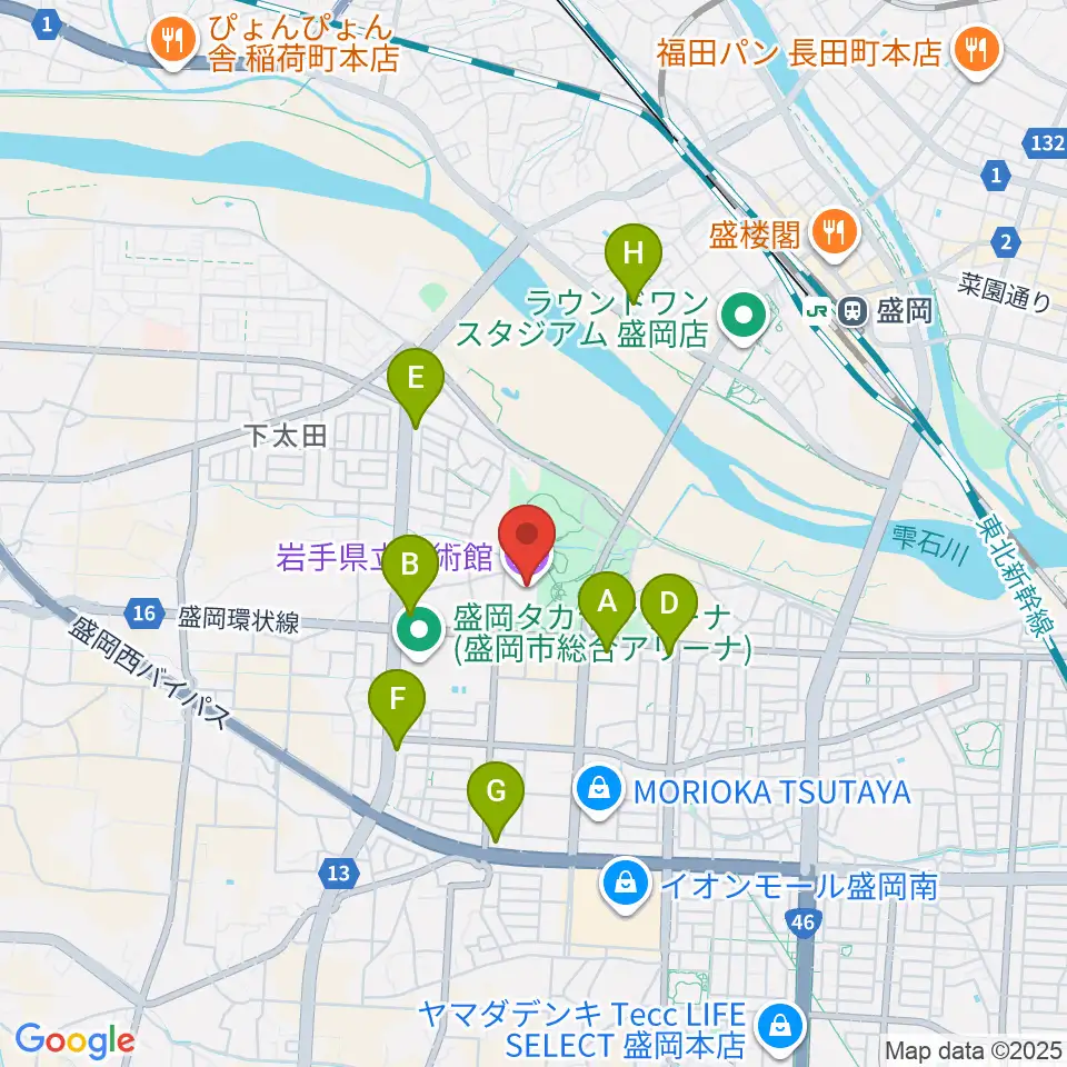 岩手県立美術館周辺のコンビニエンスストア一覧地図