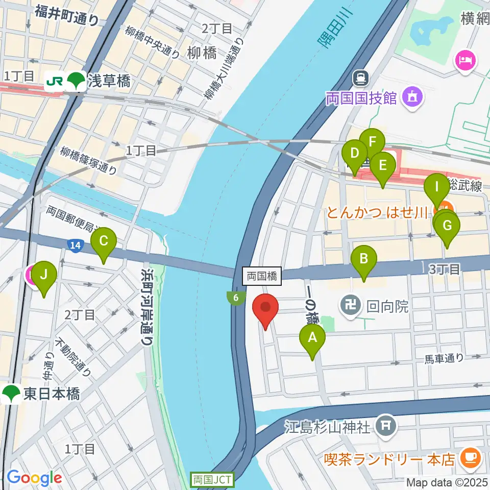 両国門天ホール周辺のコンビニエンスストア一覧地図