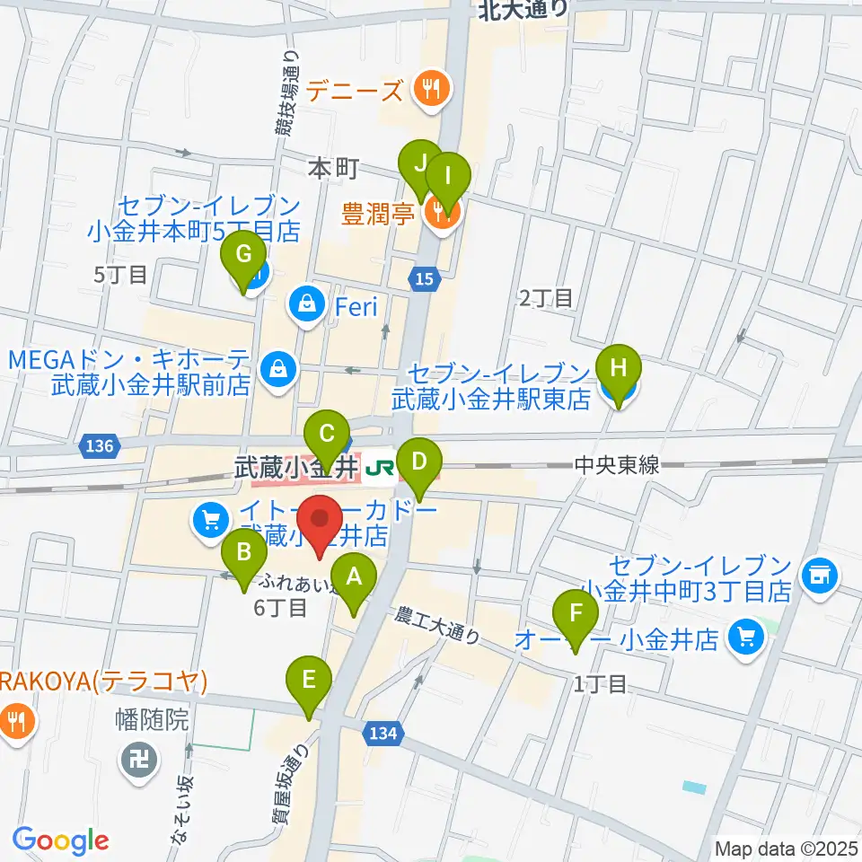 小金井 宮地楽器ホール周辺のコンビニエンスストア一覧地図