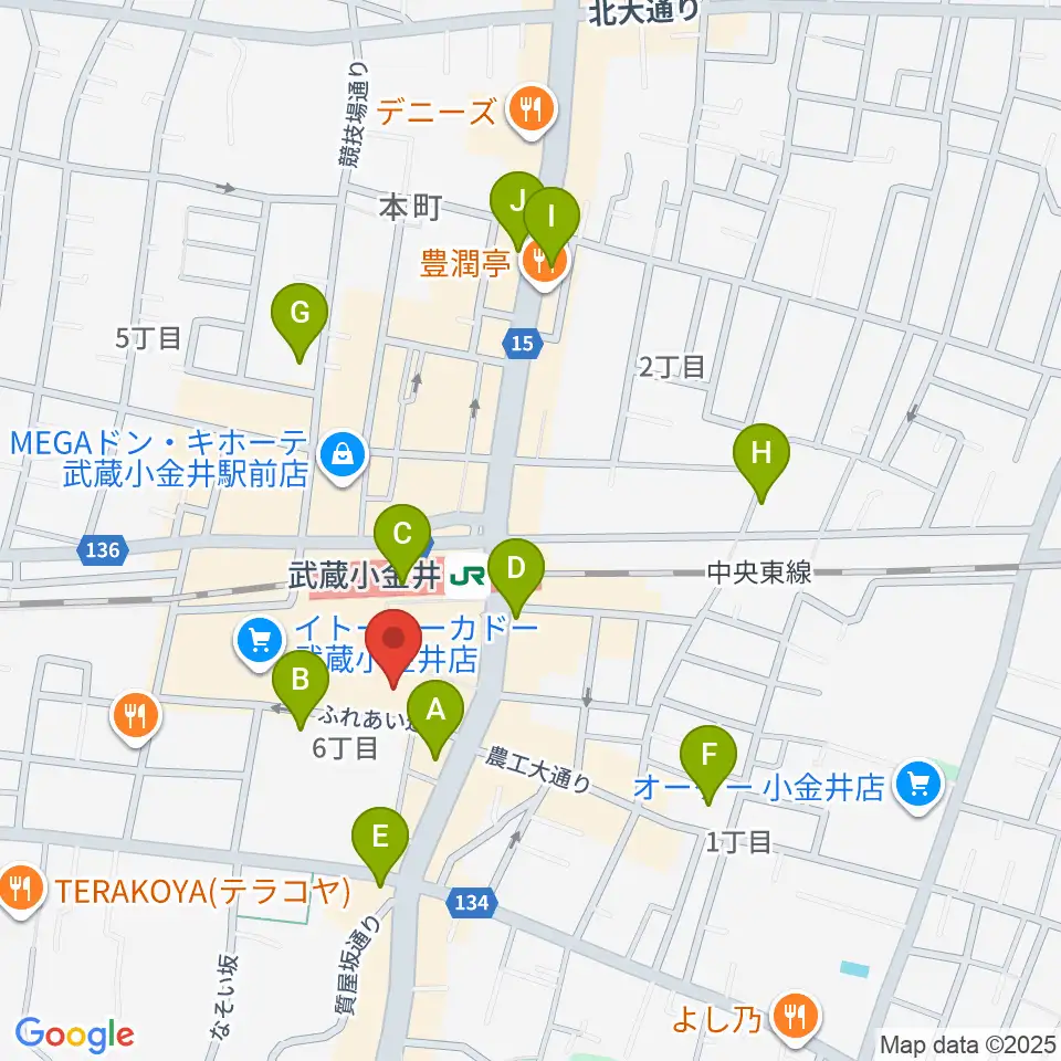 小金井 宮地楽器ホール周辺のコンビニエンスストア一覧地図