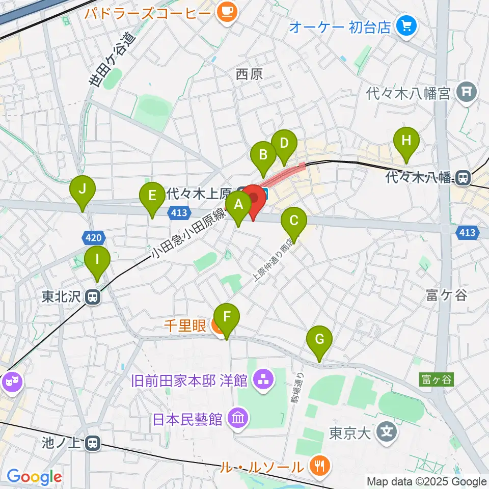 古賀政男音楽博物館周辺のコンビニエンスストア一覧地図