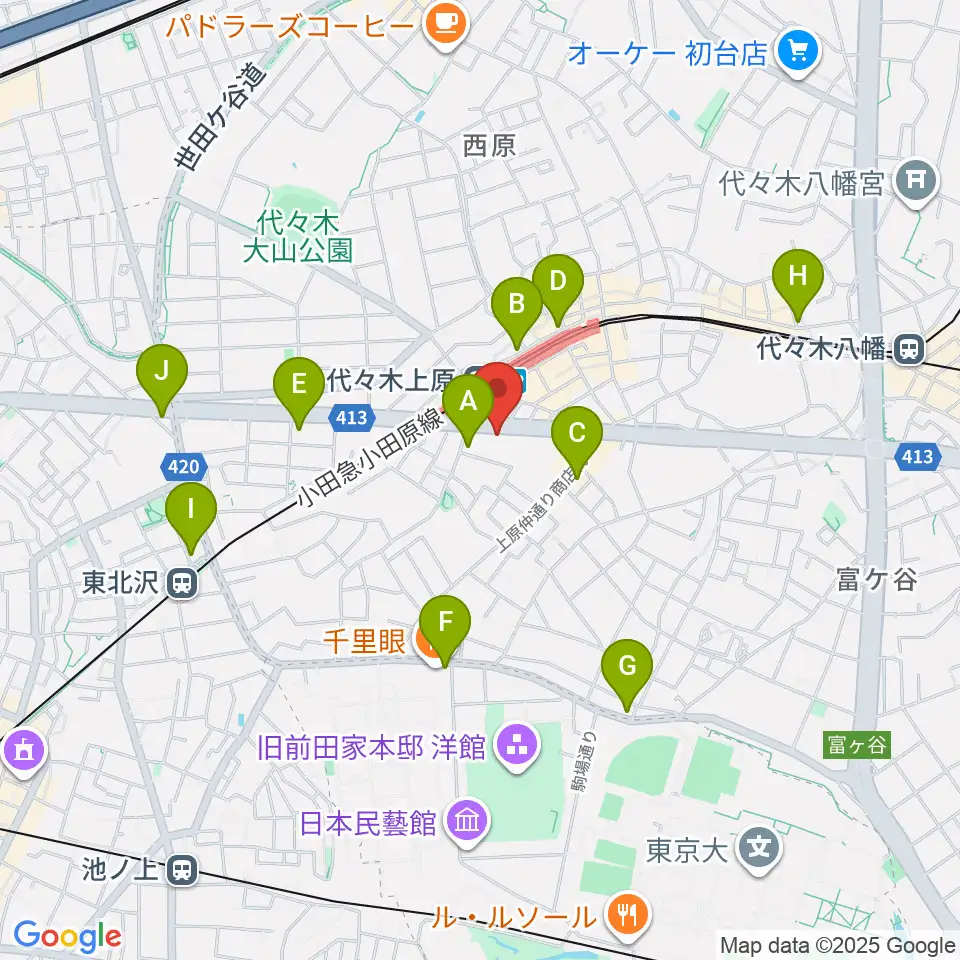 古賀政男音楽博物館周辺のコンビニエンスストア一覧地図