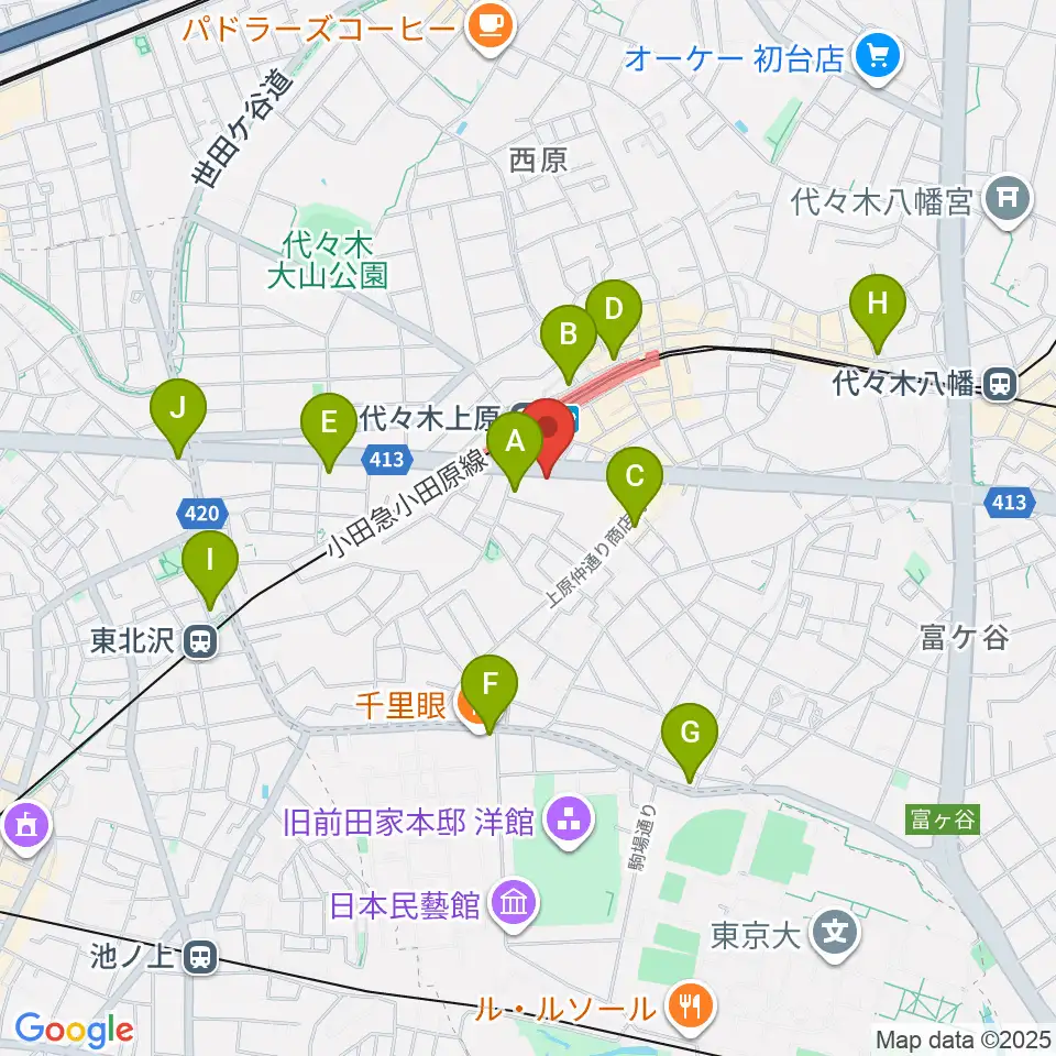 古賀政男音楽博物館周辺のコンビニエンスストア一覧地図