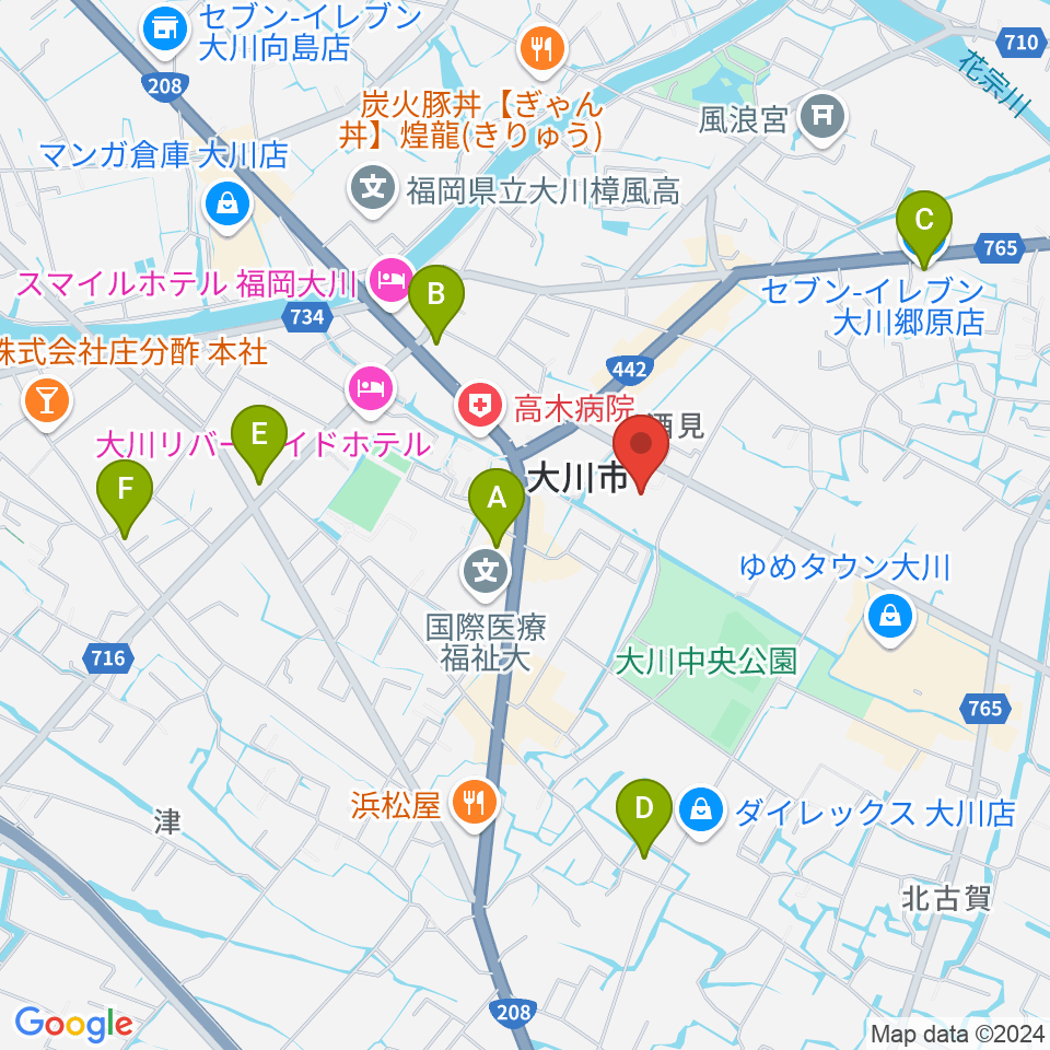 大川市文化センター周辺のコンビニエンスストア一覧地図