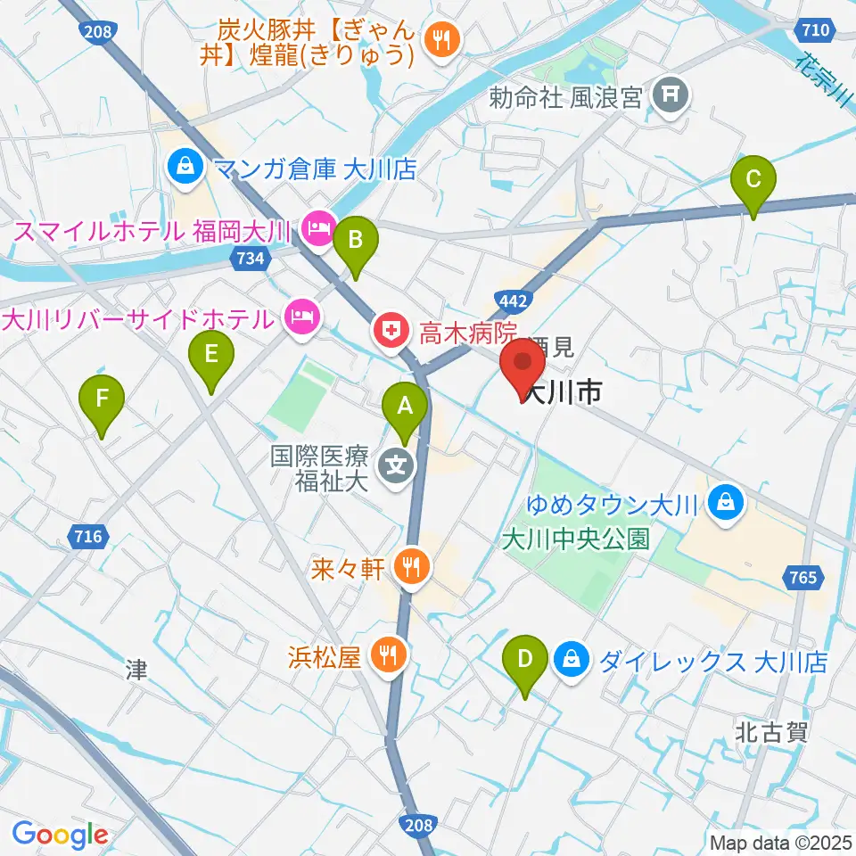 大川市文化センター周辺のコンビニエンスストア一覧地図