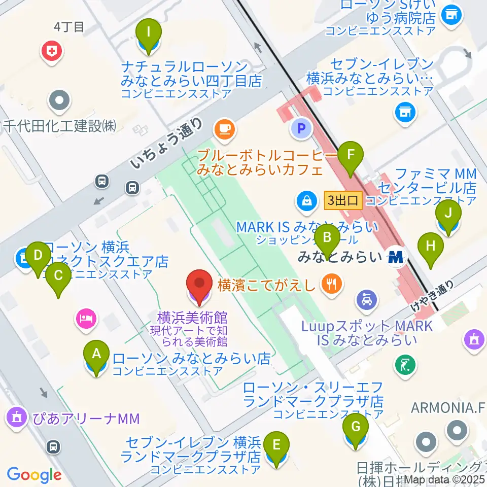 横浜美術館周辺のコンビニエンスストア一覧地図