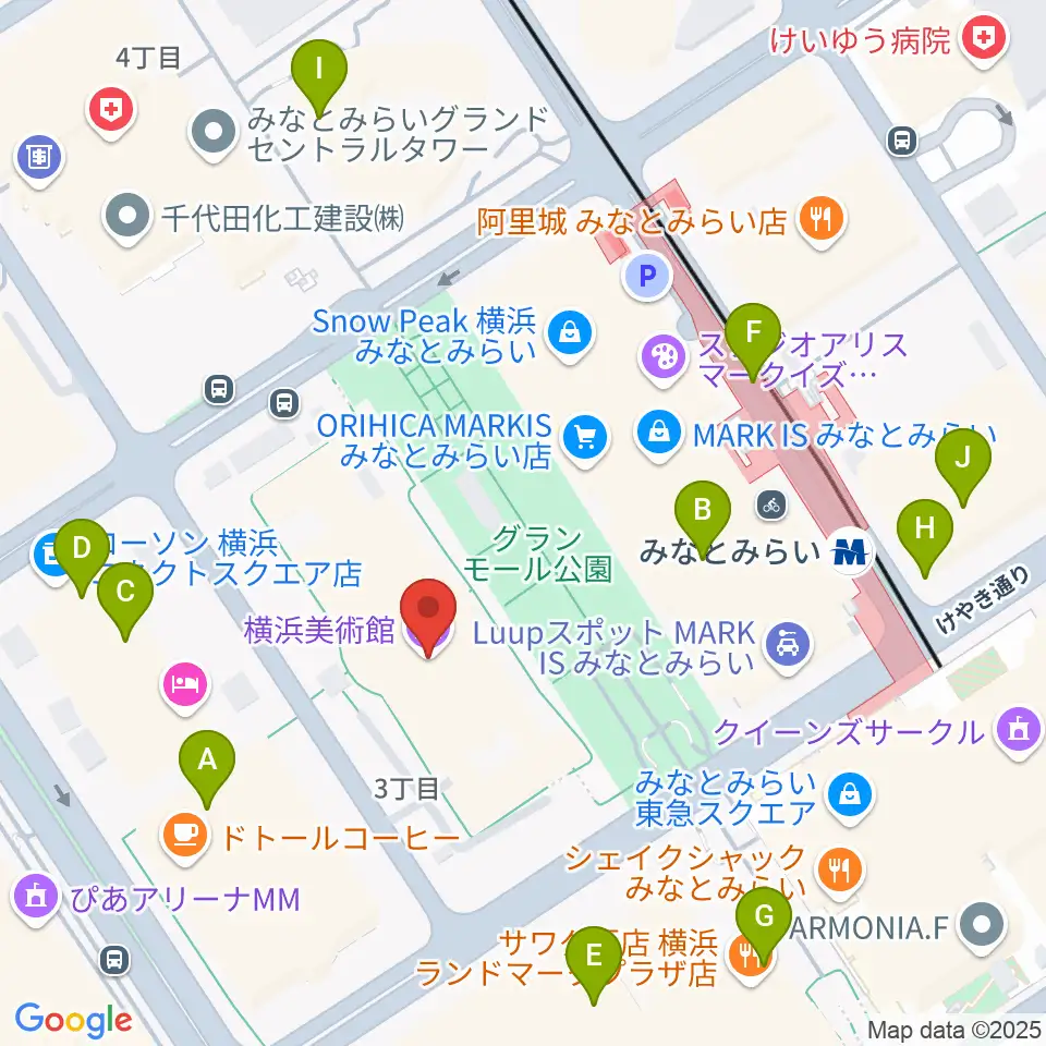横浜美術館周辺のコンビニエンスストア一覧地図