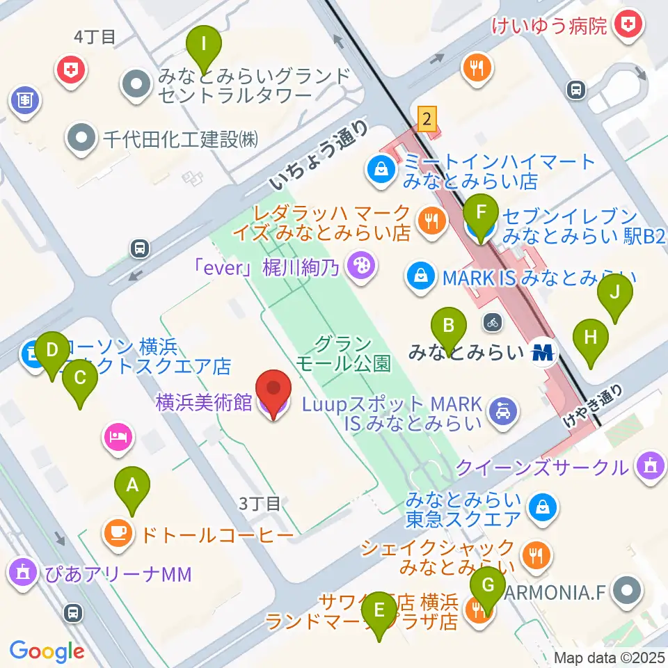 横浜美術館周辺のコンビニエンスストア一覧地図