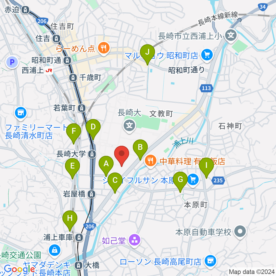 長崎創楽堂周辺のコンビニエンスストア一覧地図