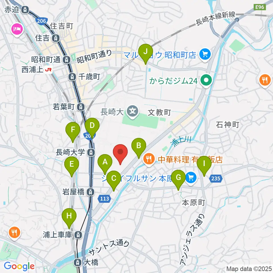 長崎創楽堂周辺のコンビニエンスストア一覧地図