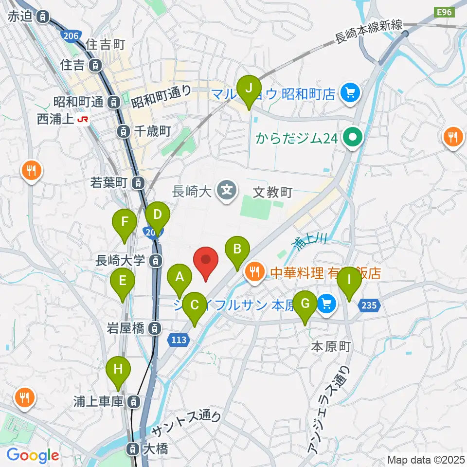長崎創楽堂周辺のコンビニエンスストア一覧地図