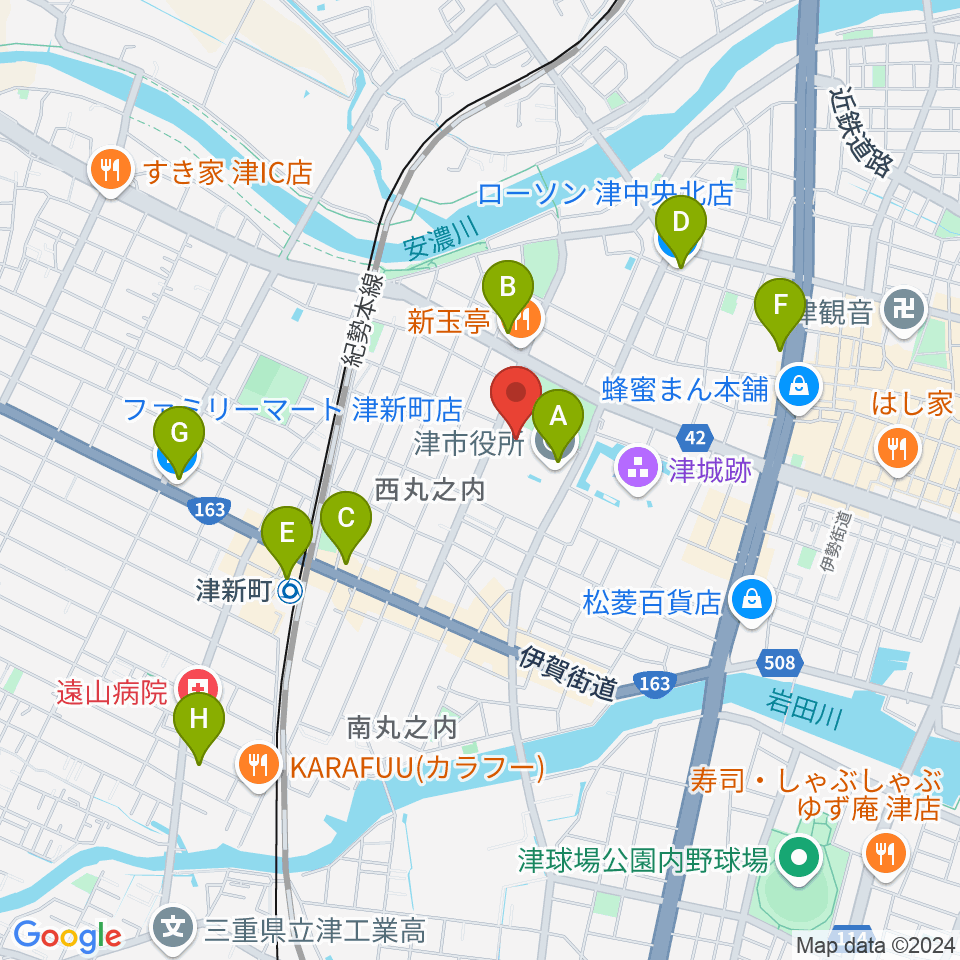 津リージョンプラザ周辺のコンビニエンスストア一覧地図