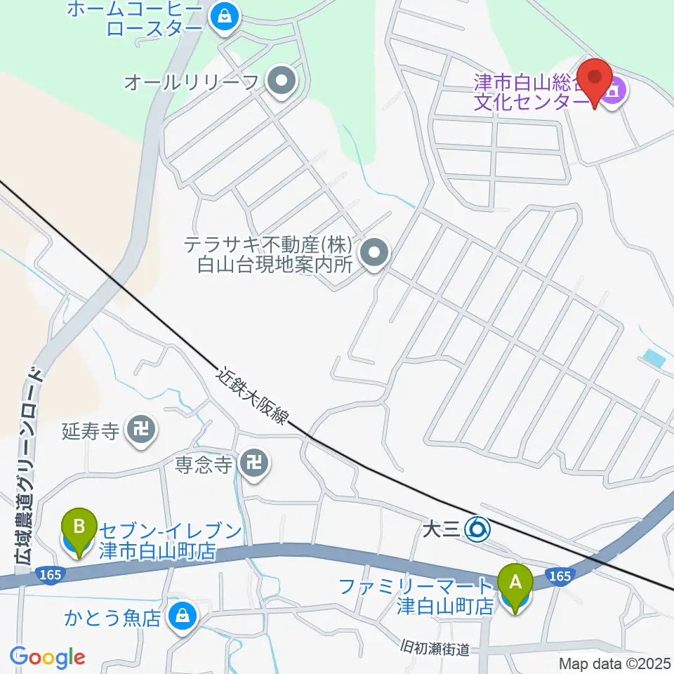 津市白山総合文化センター周辺のコンビニエンスストア一覧地図