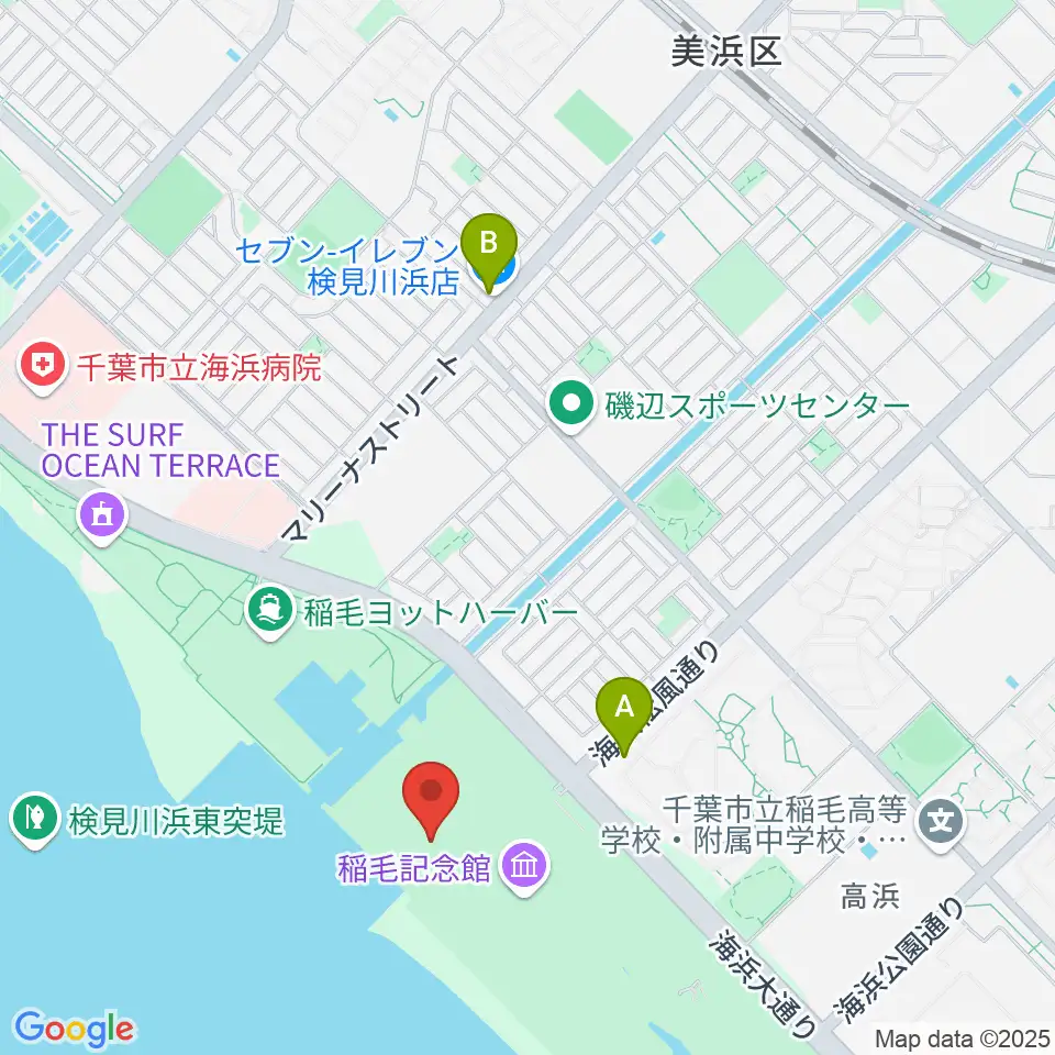 稲毛海浜公園 野外音楽堂周辺のコンビニエンスストア一覧地図