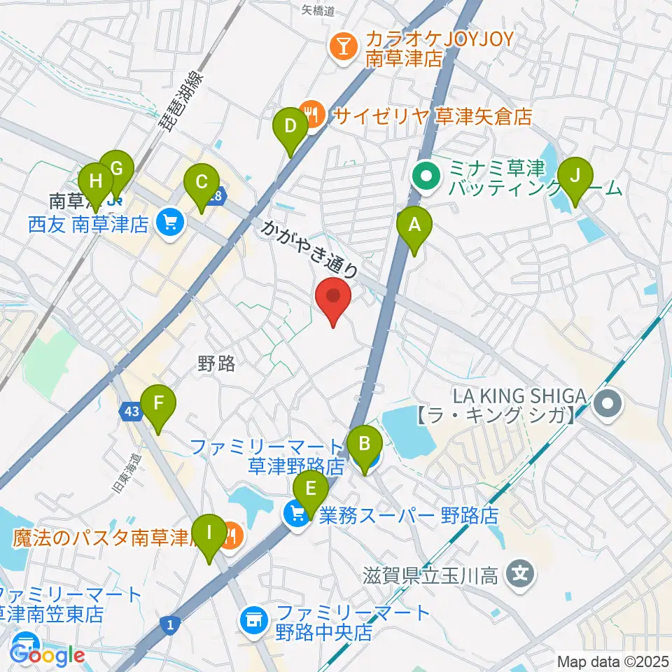 草津クレアホール周辺のコンビニエンスストア一覧地図