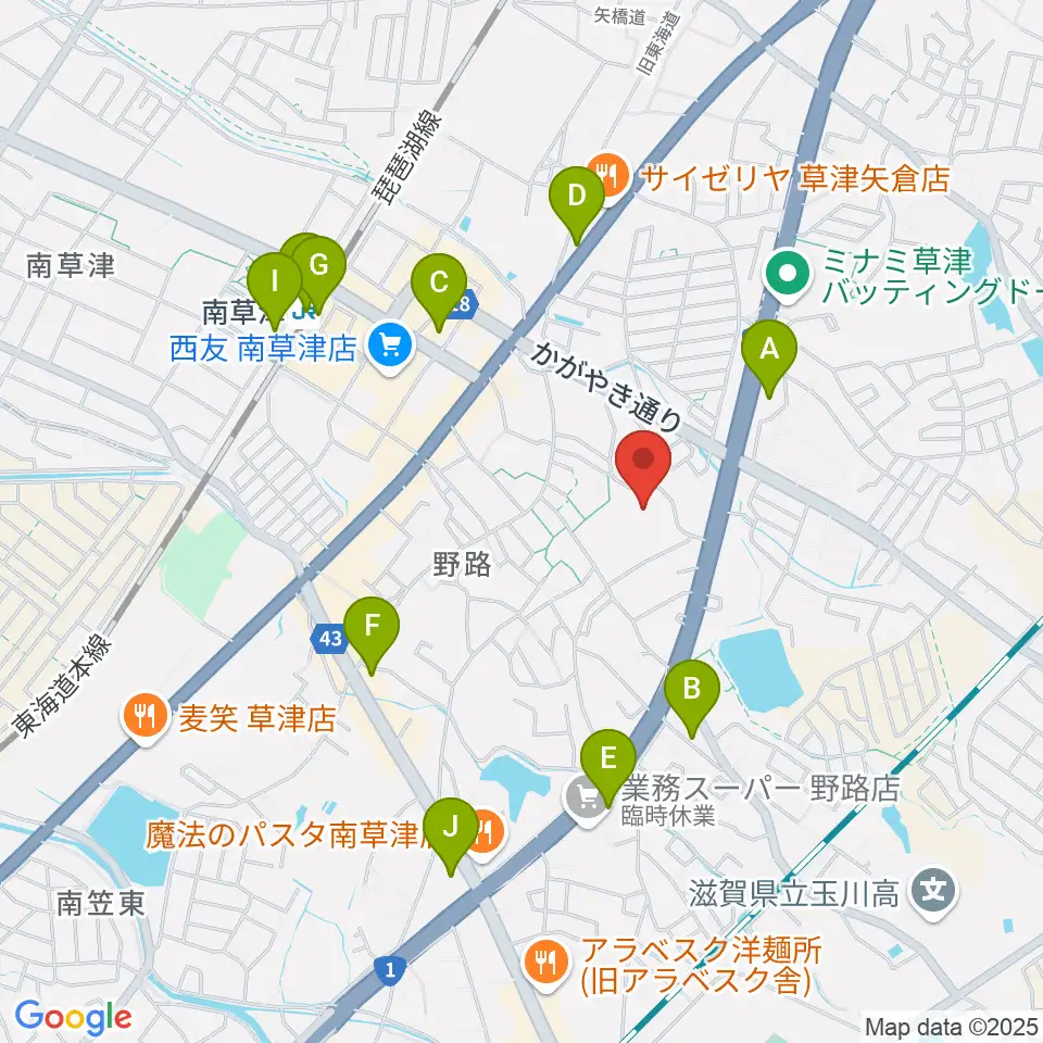 草津クレアホール周辺のコンビニエンスストア一覧地図