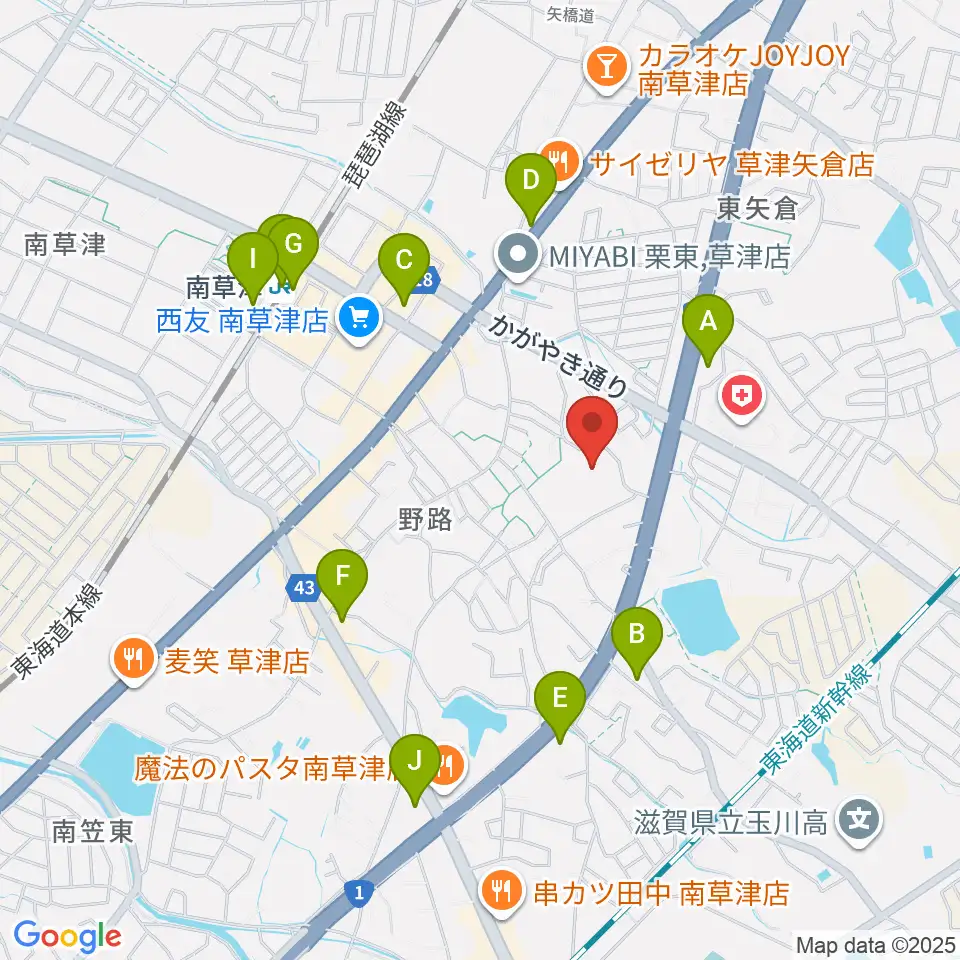 草津クレアホール周辺のコンビニエンスストア一覧地図