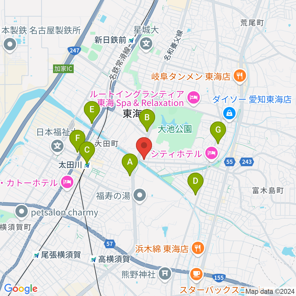 (株)マツイシ楽器店 大田川センター周辺のコンビニエンスストア一覧地図