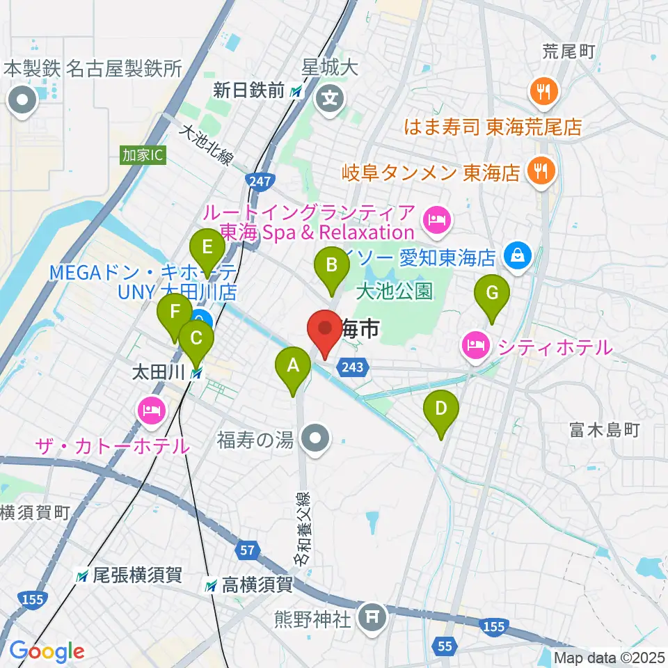 (株)マツイシ楽器店 大田川センター周辺のコンビニエンスストア一覧地図