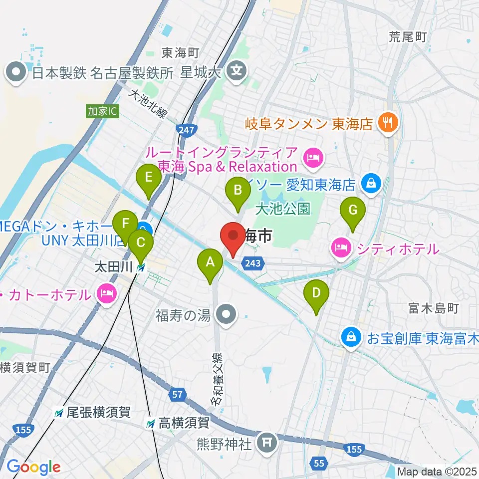 (株)マツイシ楽器店 大田川センター周辺のコンビニエンスストア一覧地図